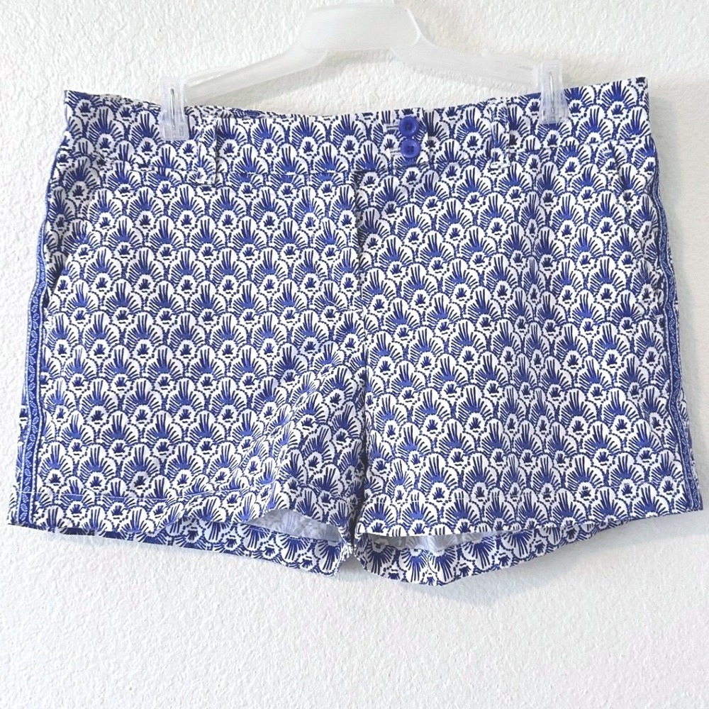 Vineyard Vines Womens Blue White Fan Print Chino Shorts Size 8 Preppy Coastal